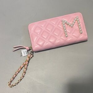 Pink Quilted Wallet with Pearl Initial